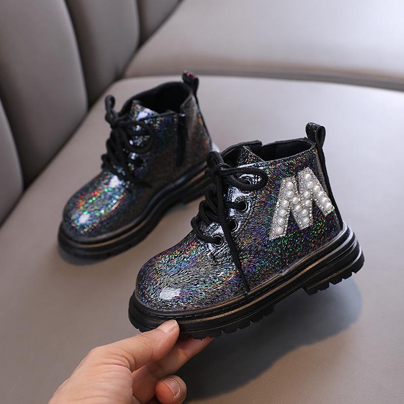 Kinder Prinzessin Schuhe Niedrige Röhre Pailletten Kinder Winter Stiefel Neue Mädchen Stiefel Niedrigen absätzen Baby Casual Stiefel 28 schwarz