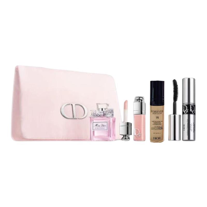 DIOR Blooming Bouquet Kosmetik Parfüm Proben Set Einfach aufzutragen Farbe Verbessert die Hautfarbe Vierteiliges Set + Kosmetiktasche Muttertagsgeschenk für Mama weiß