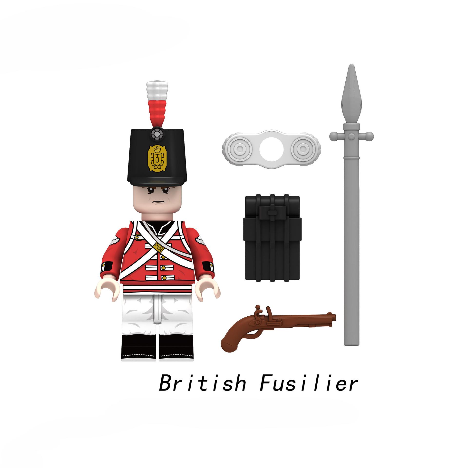 Napoleonische Kriege Militärsoldaten Bausteine ​​WW2 Mini-Actionfiguren Französische Britische Füsiliergewehre Waffen Spielzeug für Kinder