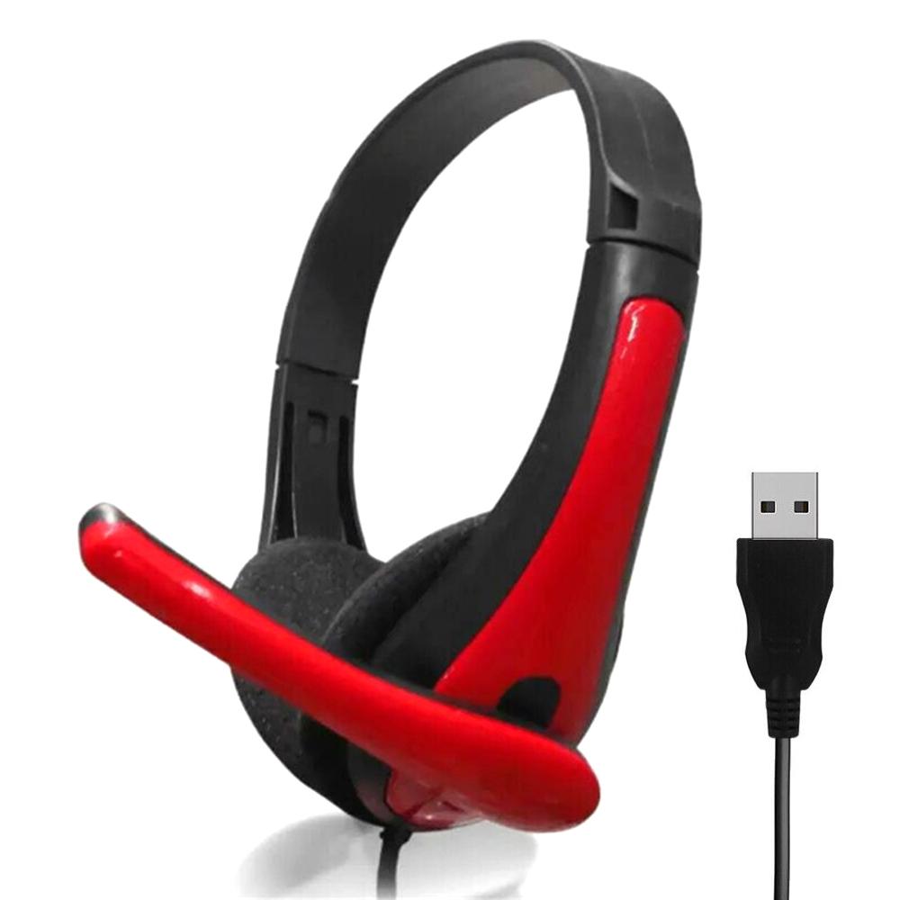 USB-Kopfhörer mit Geräuschunterdrückung, kabelgebunden, Mikrofon, universelles USB-Headset mit Mikrofon für PC/Laptop/Computer rot