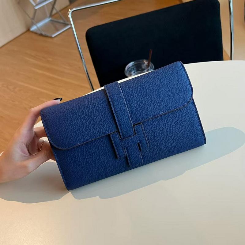2025 neue Leder I-Schnalle langes dreifach gefaltetes Portemonnaie erste Schicht Rindsleder TOGO Leder Ledergeldbörse grenzüberschreitender Großhandel Trend 22-13*5CM königsblau