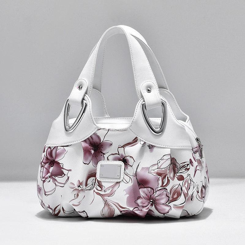 Blume Pu Leder Frauen Handtasche Große frauen Schulter Taschen Berühmte Marke Design Dame Tote Handtasche Farbdruck Umhängetasche 31x15x18cm violett