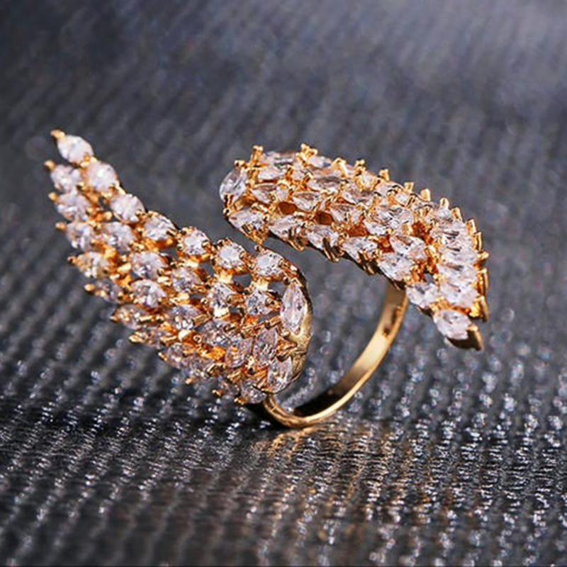 Huitan Schickes Engelsflügel-Design Damen Öffnungsring Neue Brautringe für Hochzeitsfeier Exquisites Mädchengeschenk Modeschmuck resizable brown