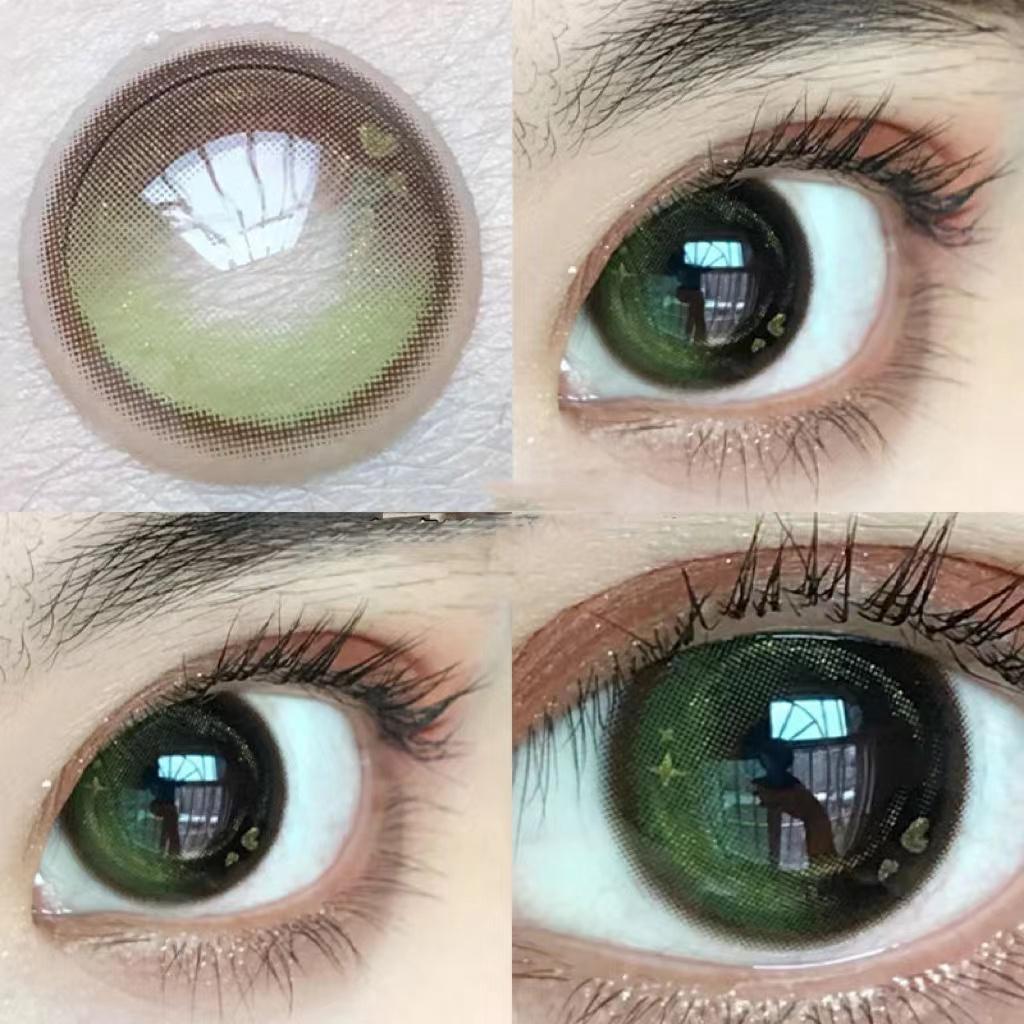 2 teile/para Farbige Kontaktlinsen 14,5mm Grüne Augen Farbige Linsen Jahres Schöne Dioptrien Myopie Objektiv Student Farbe Kosmetik -3.00 grün