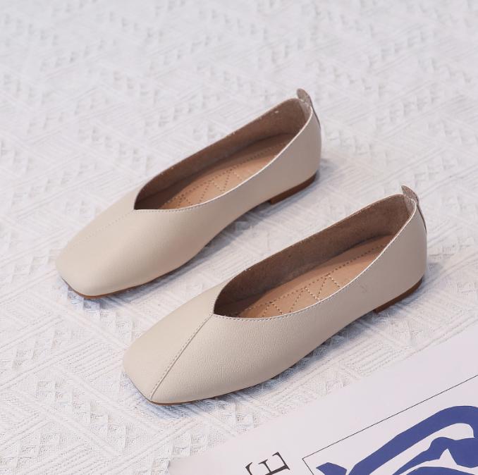 Echtes Leder Damen Casual Ballerinas Damen Retro Schuhe Niedrig Absatz Weichsohlige Flache Schuhe Casual Vielseitige Slipper Damen 40(25cm)