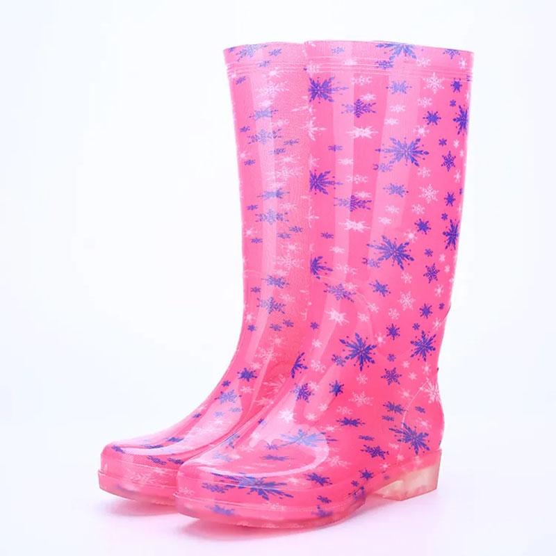 Florale hohe Schuhe Damen PVC Anti-Rutsch wasserdichte Kristall Wasserstiefel Gummischuhe Hohe Stiefel Mode Arbeitsschuhe 41 rosa