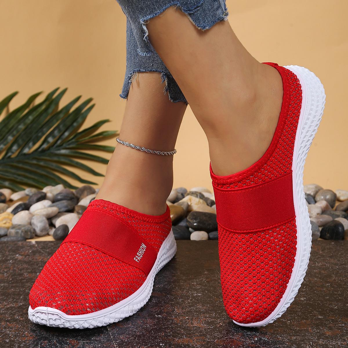 Damen Freizeit-Sportschuhe, Ein-Fuß-Kick, Geeignet für Frühling und Sommer Strandurlaub, Reisen und Freizeit, Mesh geeignet für Übergrößen-Frauen 42 rot