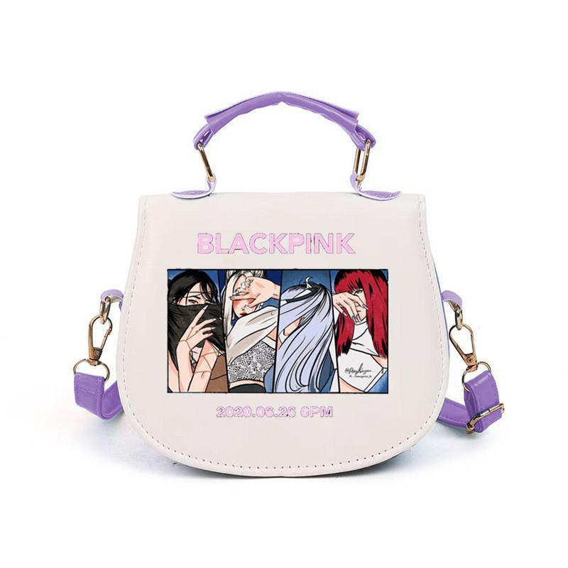 Kinder Mädchen Korea Pop-Sängerin Bedruckte Schülertragetasche PU-Umhängetaschen 14.5*17cm white