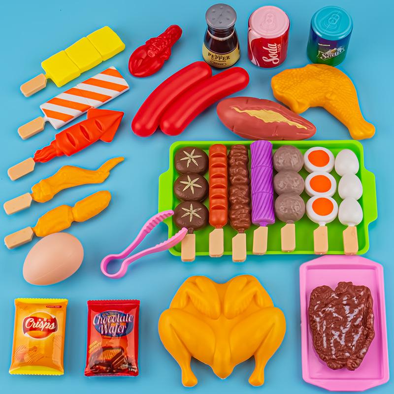 Baby Pretend Play Küche Kinder Spielzeug Simulation Grill Kochgeschirr Kochen Lebensmittel Rolle Spielen Pädagogisches Geschenk Spielzeug für Mädchen Kinder 27Pcs/Set bunt