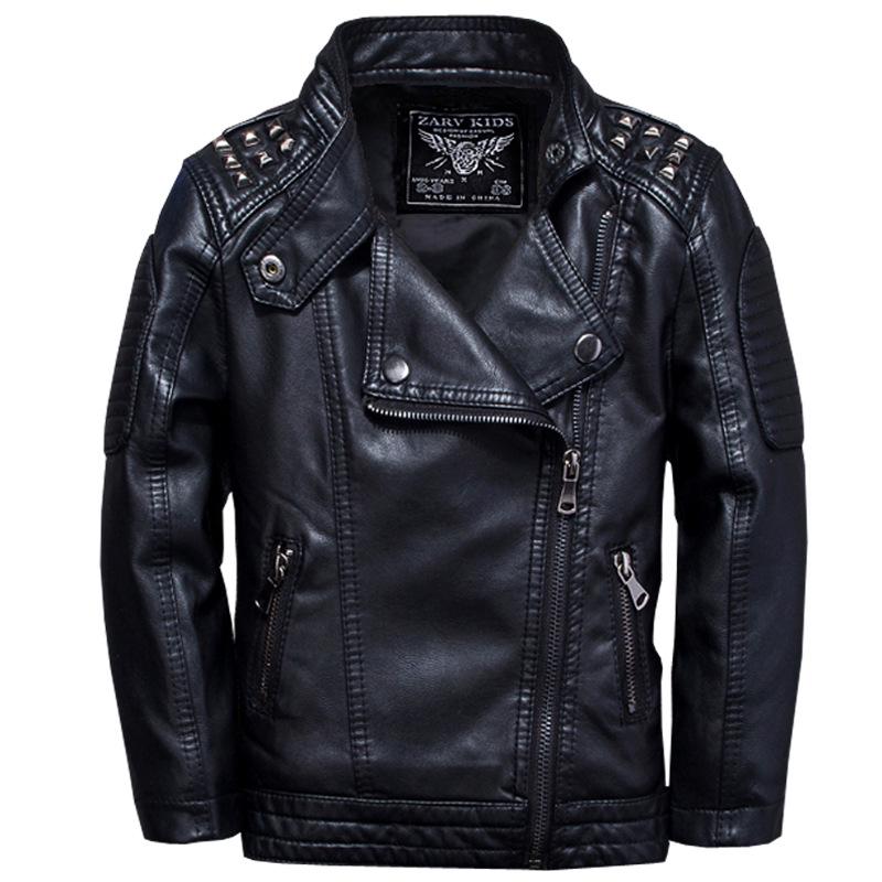 Kinderjacken Frühling Herbst Jungen Reißverschluss Nieten PU Kunstlederjacke Mode Kindermäntel 1-14 Jahre alt 160 schwarz