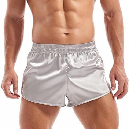 Herren-Shorts, elastische Taille, mittelhohe Taille, vielseitige Sport-Shorts, sexy Seitenschlitze, solide, glänzende Shorts im Satin-Look, für den Alltag 3XL grau