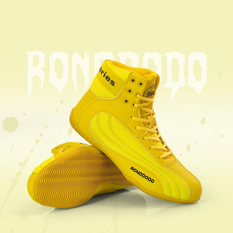 Neue Boxschuhe Kampf Training Kampfsport Fitness Übung Sanda Schuhe High Top Stoßdämpfend Wrestling Schuhe 46 zitronengelbe