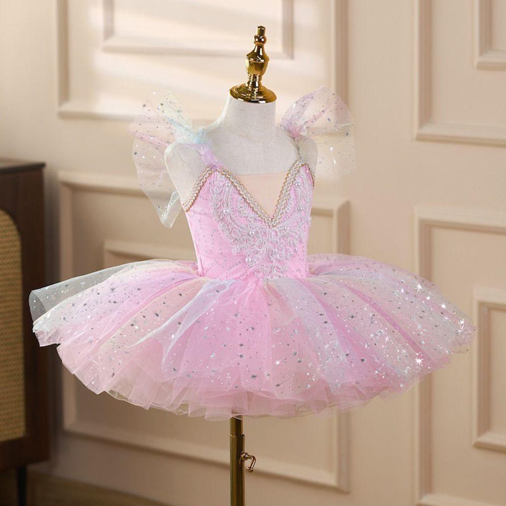 Modisches Pailletten Kinder Ballettkleid Aufgebauschtes Partykleid Ballett Tutu Modern Dance Kostüme Kinder Mädchen 160 rosa