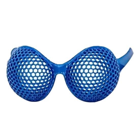 3D-gedruckte Insektenaugen-Brille, Verstellbare Brille, Hilft beim Augentraining Fokus-Brille, Lustige Brille für Teenager Erwachsene Halloween Party Scherzgeschenk Kid blau