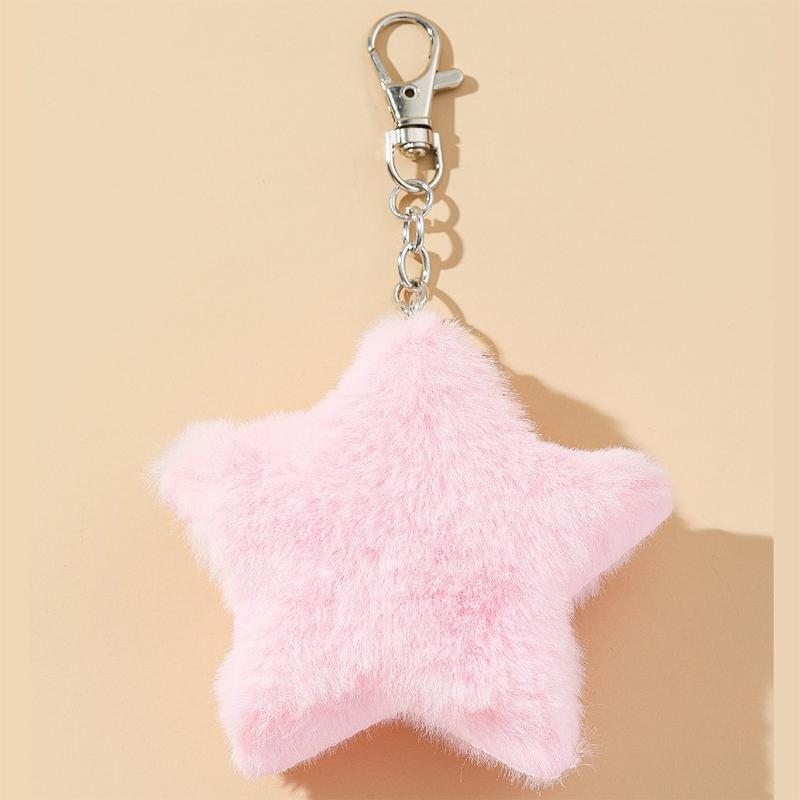 Neuer Stern Plüsch Anhänger Schlüsselanhänger für Frauen Mädchen Pentagramm Schlüsselanhänger Ringe Pompon Tasche Schlüsselanhänger Halter Charme Schmuck Accessoire rosa