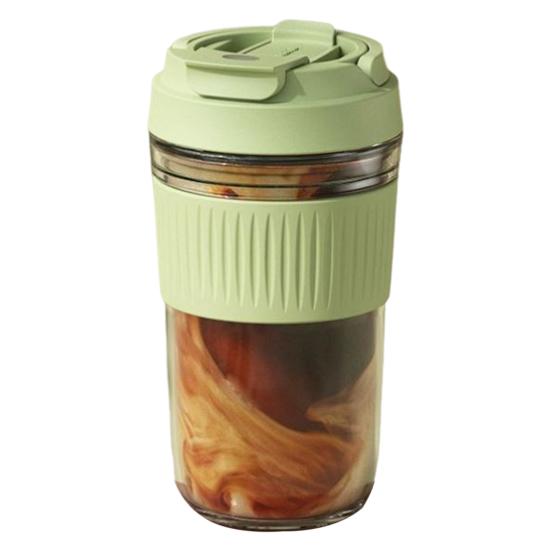 Tragbarer Glasbecher mit Silikon-Strohhalm, 350/500 ml, auslaufsicher, wiederverwendbar, Kaffeebecher für Büro und Schule, Glas-Trinkgefäß für heiße und kalte Getränke 500ML minze, grüne