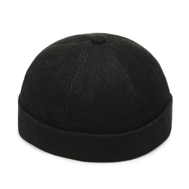 Sommer Vintage Baumwolle Schirmlose Skull Cap Beanie Mütze Tragbar Hip Hop Hüte Herren Damen Docker Mützen Einfarbige Kuppelmützen 2023 schwarz