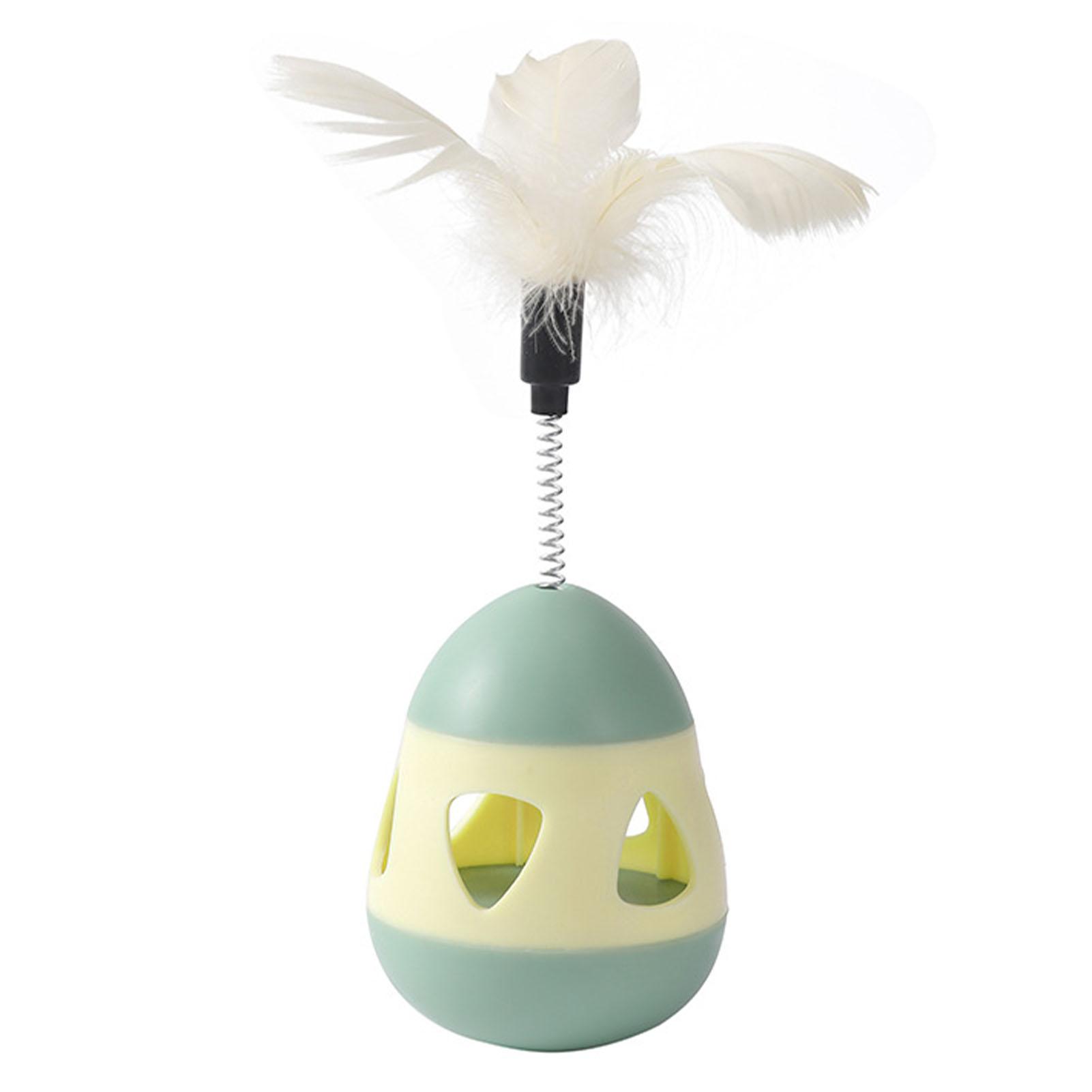 Leckerli-Spender für Katzen, Spielzeug mit Feder, interaktiv, verhindert Umkippen, langsame Fütterung, Puzzleball für Katzen, gelb