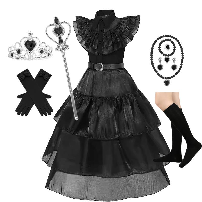 Mädchen Halloween Cosplay Kostüm Schwarze Gothic Kleidung Kostüm Kinder Karneval Verkleidung 140 black