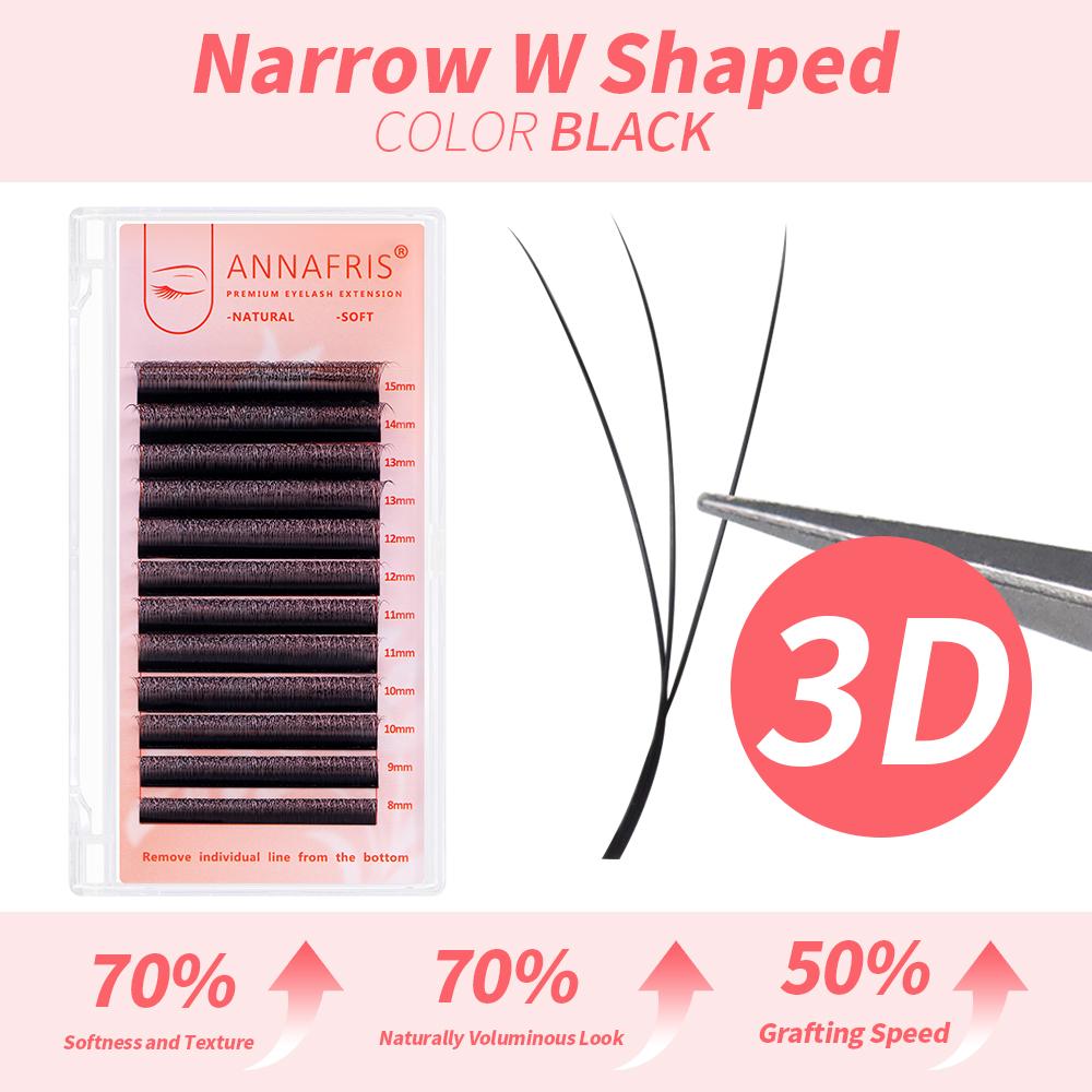 ANNAFRIS V-Form Schmal 3D 4D 5D W-Wimpernverlängerungen W-Form Vorgefertigte Volumenfächer Wimpern Natürlich Weich BASF Faux Mink Wimpern Narrow 3D W 0.07mm D 8-15mm MIX schwarz