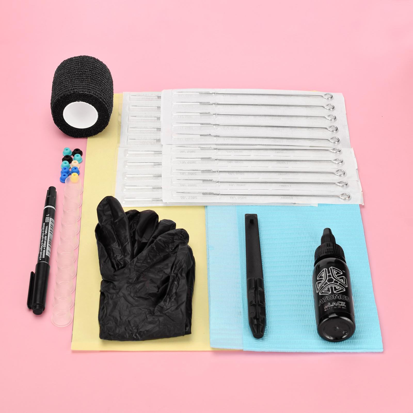 Atomus Manueller Tattoo-Stick Tattoo-Kit DIY Tattoo-Zubehör Tattoo-Farbe & Näpfchen Tüllen Nadeln Set für Tätowierer bunt