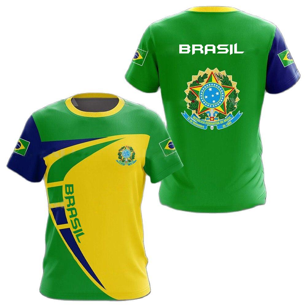 BRASIL Sommer Herren T-Shirt Brasilien National Emblem Flagge 3D Druck Lässig Rundhals T-Shirt Mode Pullover Kinderbekleidung M