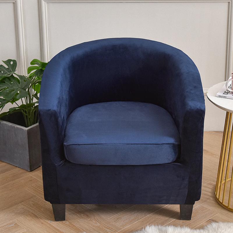 Samt-Stuhlhussen für Club-Sessel, Stretch-Sofa-Schonbezug, abnehmbarer Couchbezug für Wanne, Bartheke, Wohnzimmer, 2 Stück/Set dunkelblau