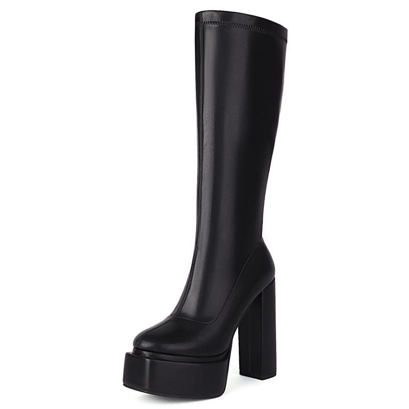 Schwarze Kniehohe Stiefel Damen Plateau Sexy Dick Absatz Damen Winter Oberschenkelhoher Stiefel Pinke Stipper Partyschuhe Damen Große Größe 36 schwarz