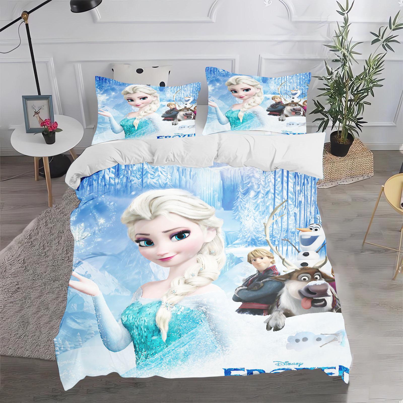 Eiskönigin Elsa und Anna Anime Bettwäsche-Set Comforte Bedrucktes Cartoon-Design Einzelbettgröße Bettwäsche-Sets Weihnachtsgeschenke 3-teilig AU King(245*210cm)3pcs