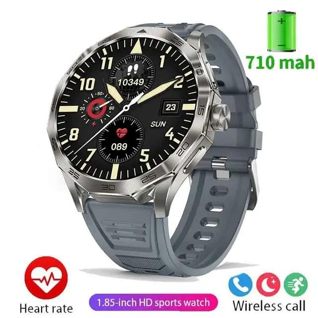GPS-Tracker-Smartwatch für Herren, 1,85 Zoll, Ultra-HD-AMOLED-Bildschirm, 710 mAh-Akku, Bluetooth-Anruf, Smartwatch 2024, neue Uhr für Herren, GPS-Sport-Tracker silicon silber