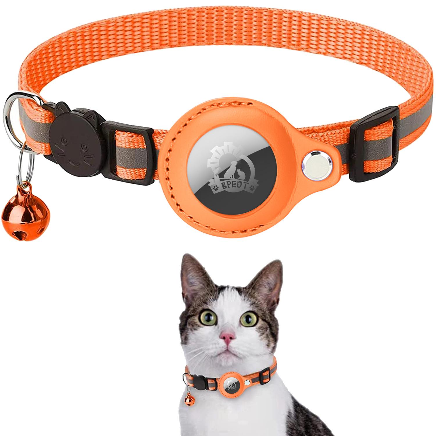 Katzenhalsband mit Schutzhülle für Airtag Anti Lost Locator Tracker Hundezubehör Reflektierende Haustierhalsbänder 22-32cm orange