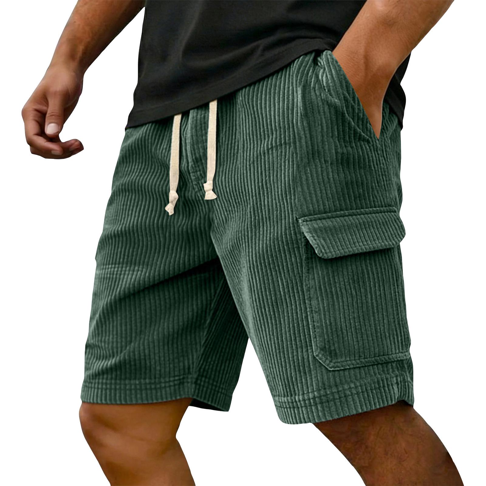 Herren Cord Cargo Shorts mit Taschen Kordelzug Taille Herren Sweatshorts Lässige Passform für den Alltag Baumwollshorts Herren XXXXL armee grüne