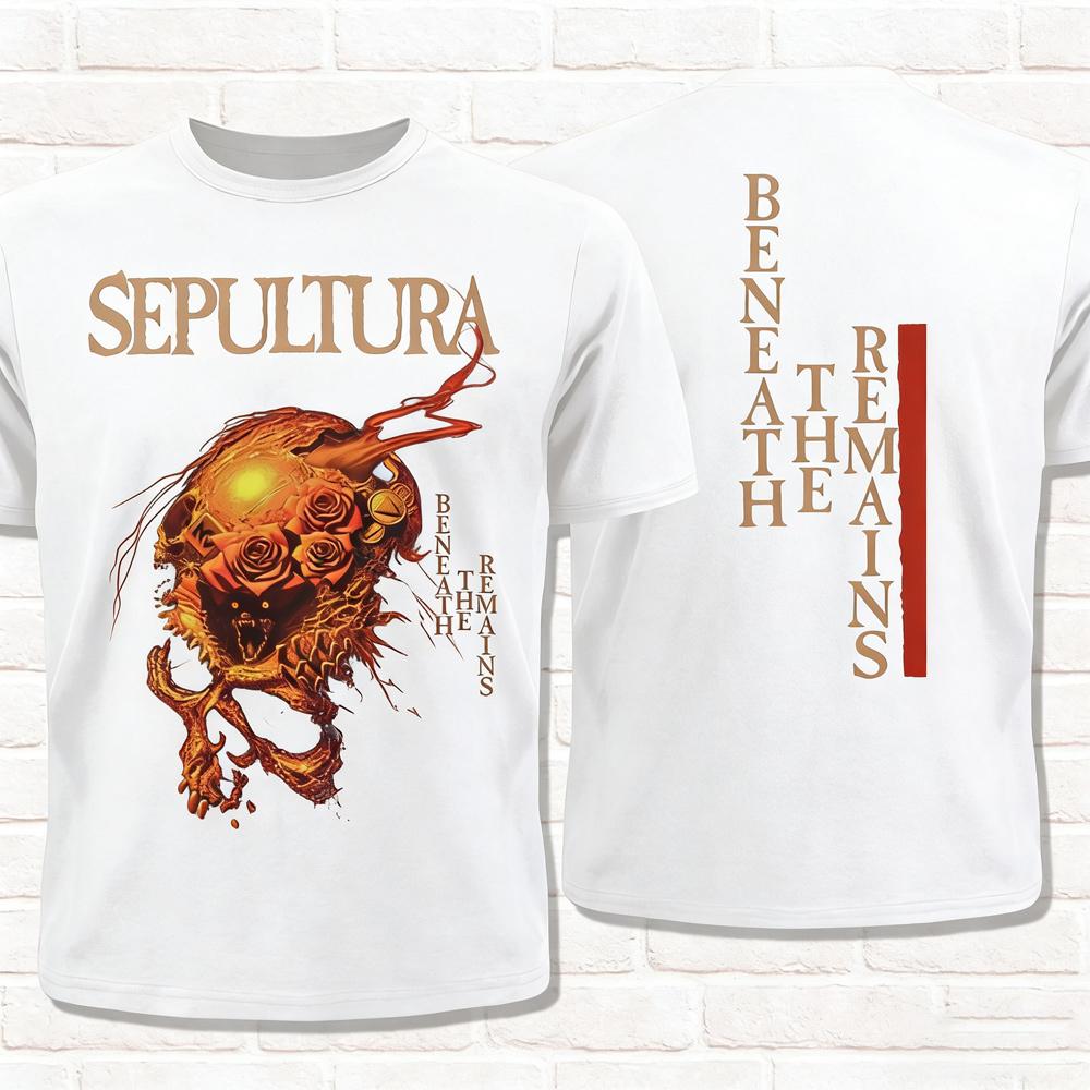 Sepultura T-Shirt Beneath The Remains 1989 Thrash Death Metal Groove Metal Sommer Baumwolle Herren Damen Oberteil T-Shirt Streetwear Freizeit XL white