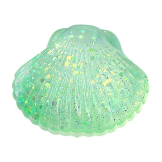 Mini Glitzer Muschel Quetschspielzeug, Stressabbau Zucker Stressball Fidget Spielzeug, Weiche Dehnbare Transparente Meeresmuschel Sensorisches Spielzeug grün