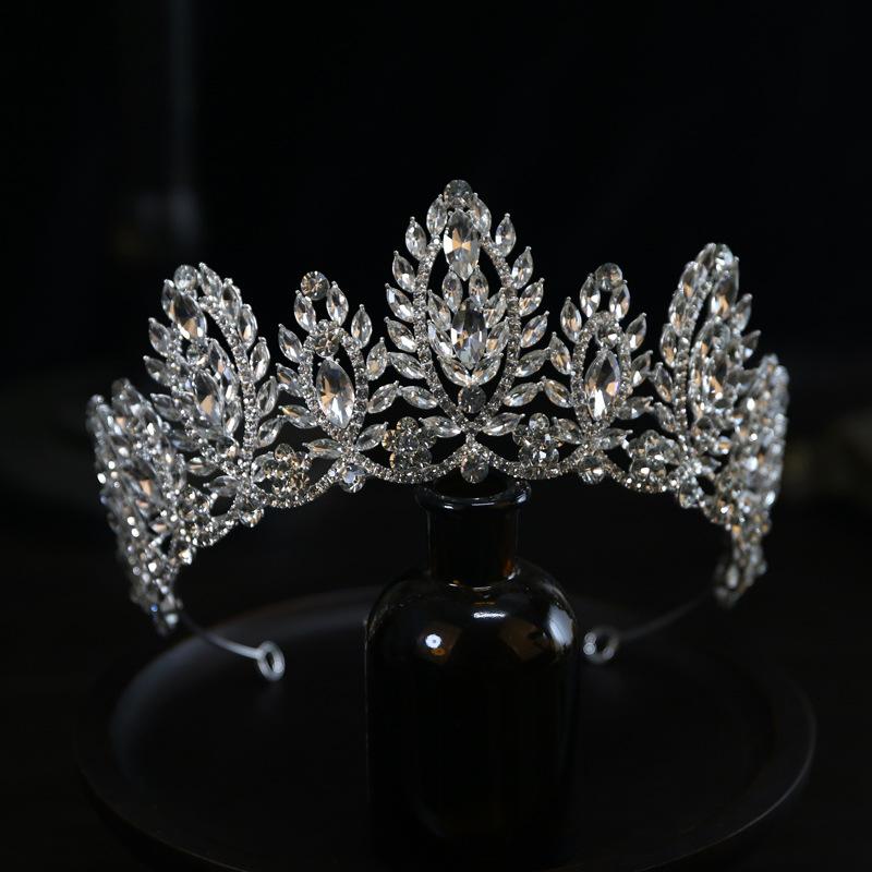 Neue Königinnenkrone Brauthochzeit Kopfschmuck Luxuriöse Krone Großer Kopfumfang Haarschmuck Haupt Hochzeitskleid Geburtstagszubehör gray
