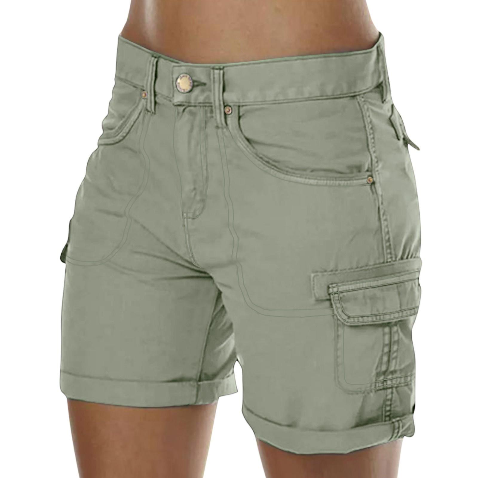 Damen-Shorts, lässige Cargo-Shorts, Sommer-Shorts für Damen, lässige Wander-Outfits mit Taschen XL grün