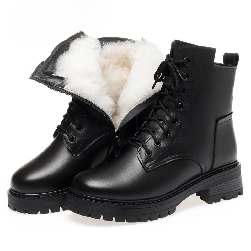 Winter Damen Stiefel Lederschuhe Rutschfeste Schneestiefel Damen Leder Warme Damen Stiefeletten 40 schwarz
