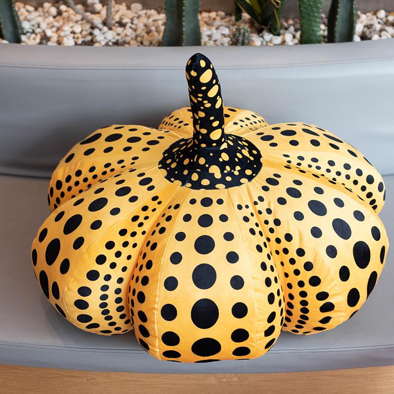 Wellenpunkt Kürbis Spielzeug Yayoi Kusama der gleiche Kürbis Wurfkissen Halloween Deko Puppe Baby Kinder Spielzeug Zuhause Sofa Deko Kissen 60cm gelb