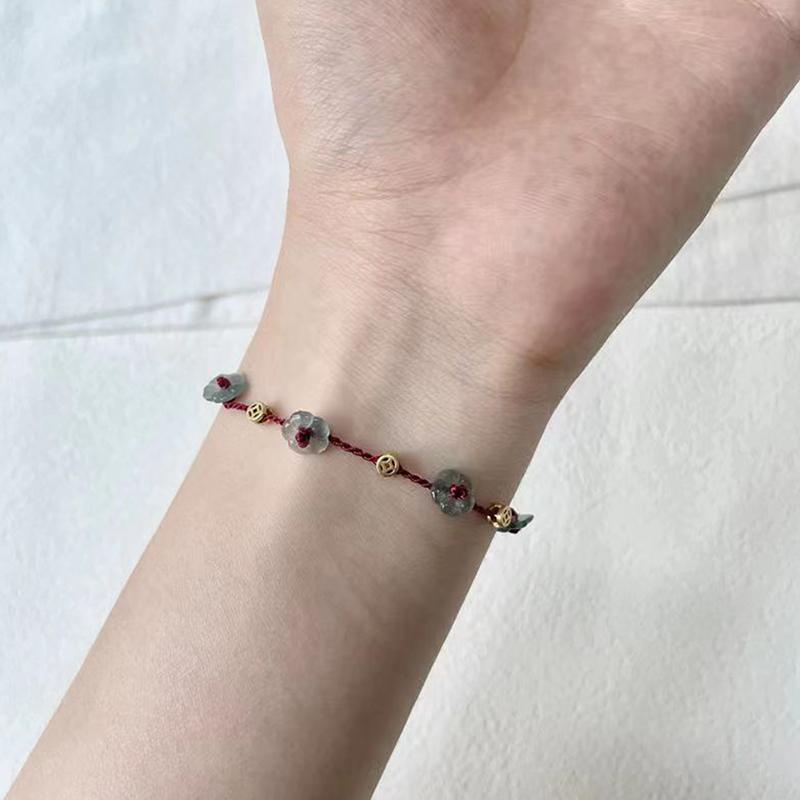 Chinesischen Stil Einfache Rote Linie Glück Amulett Armband Blume Perlen Armband Für Frauen Handgemachte Seil Armband Schmuck