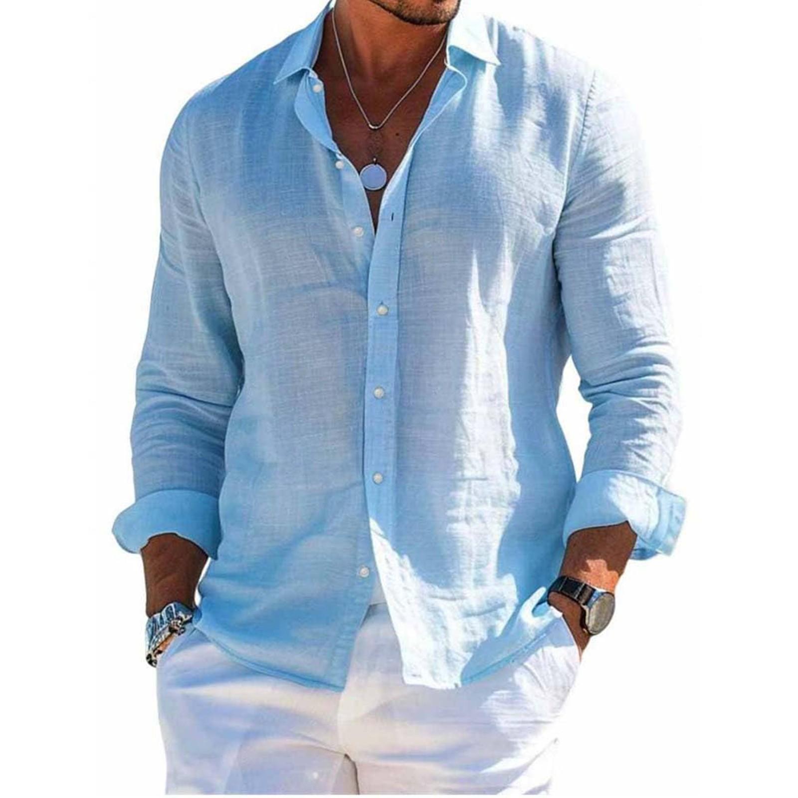 Herren Langarm Leinenhemd Kentkragen Hemd Business Casual Hemd Businesshemd Regular Fit Hemd L