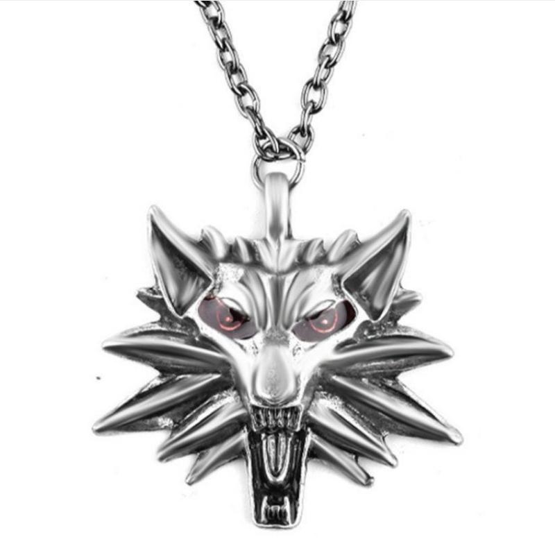 Witcher 3 Anhänger Halskette Red Eye Wolf Head Halskette Anhänger Tier Anhänger Wolf Head Halskette weiß
