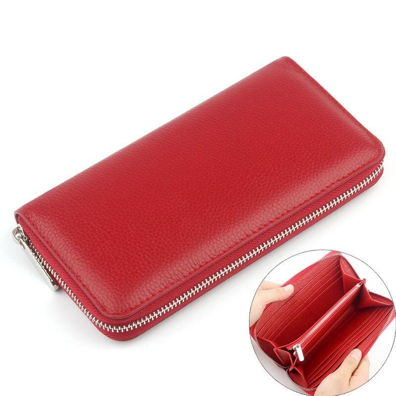 Echtes Leder Frauen Brieftasche Große Kapazität Männer Leder Clutch Tasche Mode Lange Standard Zipper Brieftasche Geld Tasche rot