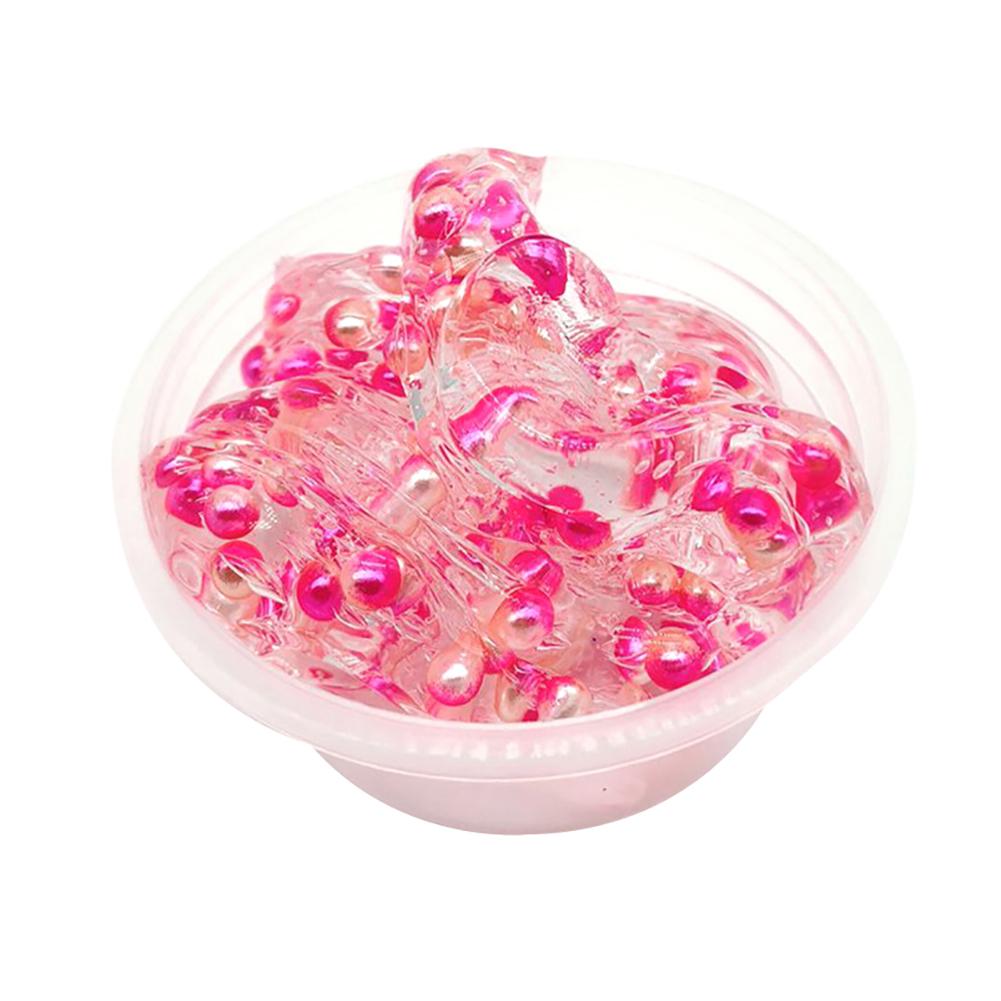 Klarer Kristallschleim, mehrfarbige Perlen, flauschiger, weicher Ton, Dekompressions-Kinderspielzeug rosa