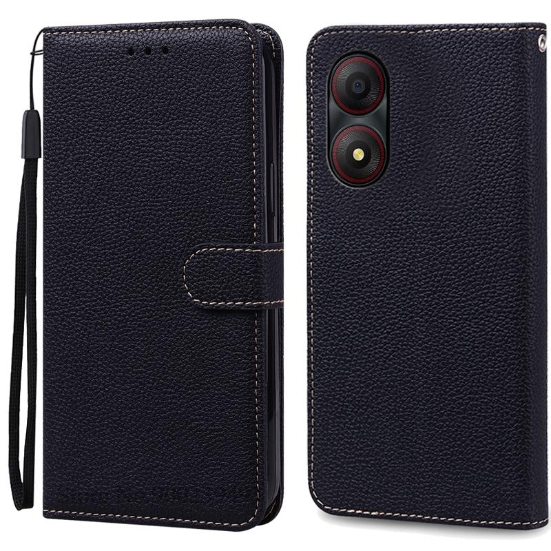 Für ZTE Blade A34 Hülle Brieftasche Leder Flip Back Cover Für ZTE Blade A34 Hülle Weiche Silikon Funda Für ZTE Blade A34 Handyhüllen For ZTE Blade A34 schwarz