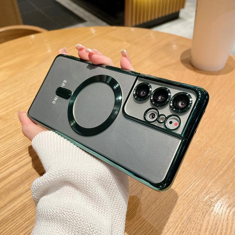 Für Magsafe Magnetic Wireless Charging Case für Samsung Galaxy S24 S23 Ultra S23 Plus S23 S22 S21 FE S23 FE Volle Linse schützende stoßfeste Abdeckung Samsung Galaxy S21 Plus grün