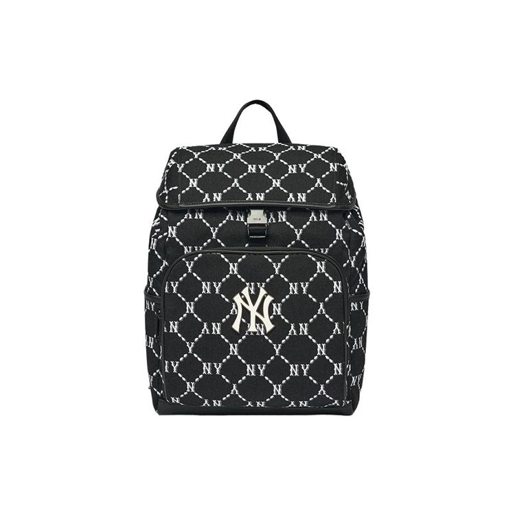 MLB Monogramm Serie Vintage Floral Bedruckt Buchstaben Logo Reißverschluss Nylon Laptop Rucksack Unisex Rucksack Schwarz 3ABKM022N-50BKS One Size