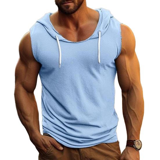 Herren-Tanktop mit Kapuze, einfarbig, ärmellos, Fitness-Unterhemd, Bodybuilding-Weste, Muskel-T-Shirt für Sport, Fitnessstudio, Alltag XXXL blau