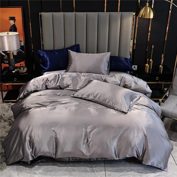 Sommer Seide Bettwäsche Bett Einfarbig Satin Bettwäsche Bett Seide Bettbezug Sets Home Textile 3PCS Bettwäsche Set 168X229CM 3PCS