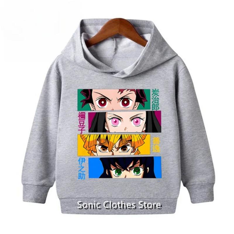 Anime Demon Slayer Kinder Kapuzenpullover Lässig Mädchen Jungen 3-12 Jahre Kinder Schwarzer Mantel Frühling Herbst Mode Sweatshirts Anzug 150 gray