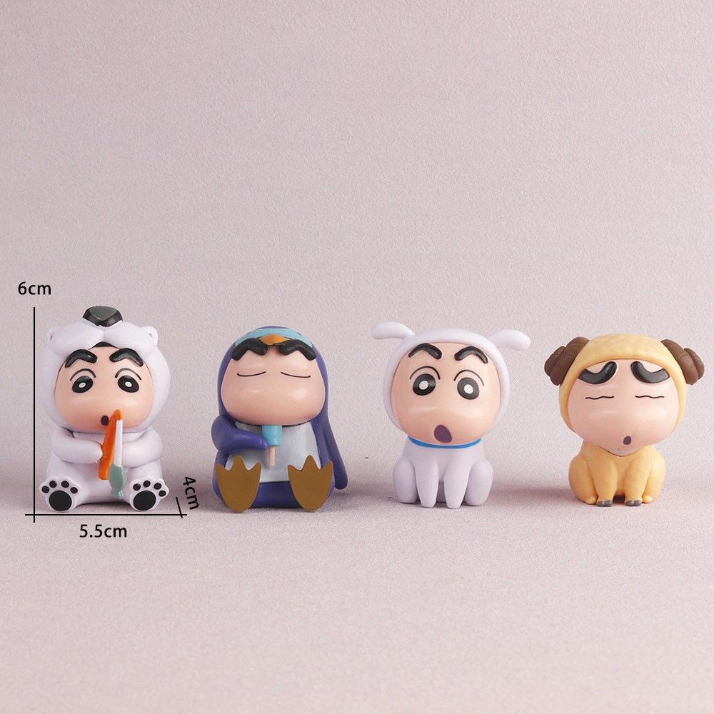 4 Stück/Set Crayon Shin-Chan Anime Figuren Angelnder Welpe Kawaii Mini Größe Anzug Figuren Sammlerstücke Figur Spielzeug Fans Geschenke white